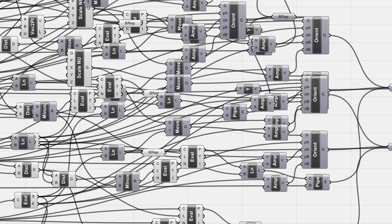 Grasshopper node graph driving the shell geometry