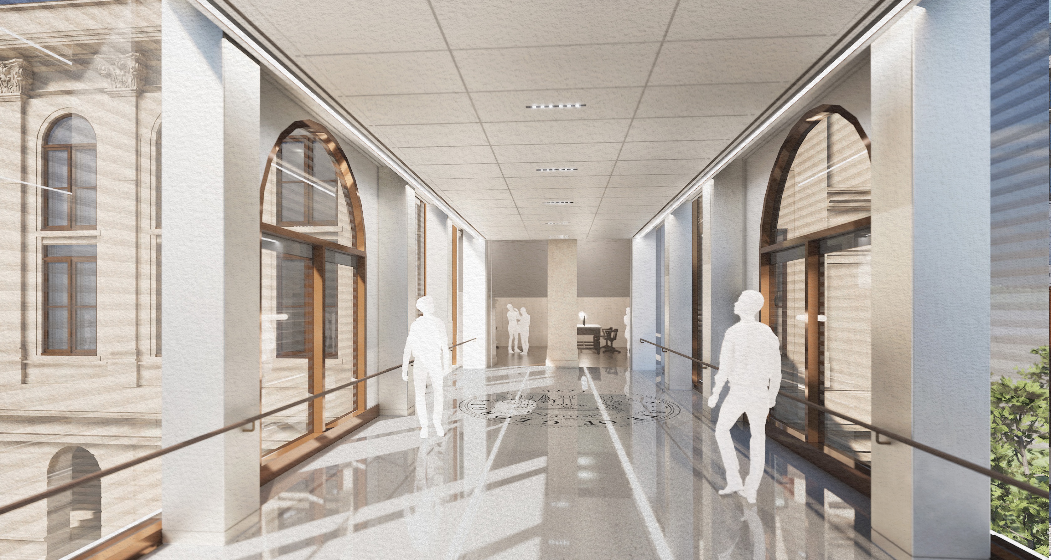 Pedestrian bridge interior corridor rendering